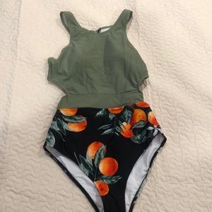 New green and peaches one piece bathing suit!